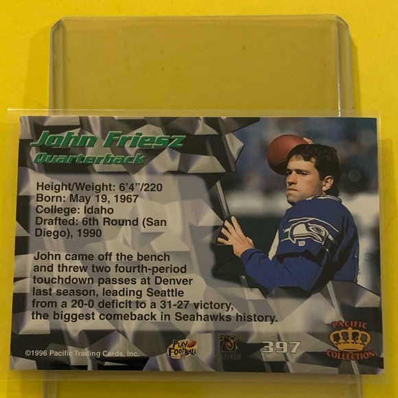 John Friesz #397 1996 Pacific Crown Collection Footbal Card - Picture 2 of 2
